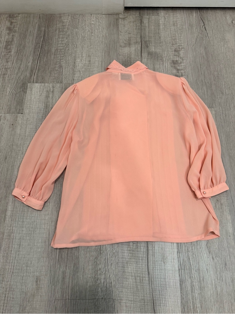 Vtg 80s Diversity Peach Salmon Blouse Pleated Embroidered Collar Sz 12 Korea - Picture 10 of 13